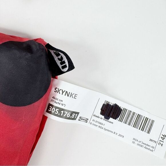 IKEA Skynke Polka Dot Nylon Reusable Shopping Bag Tote Red Black Set of 5 - Picture 4 of 7